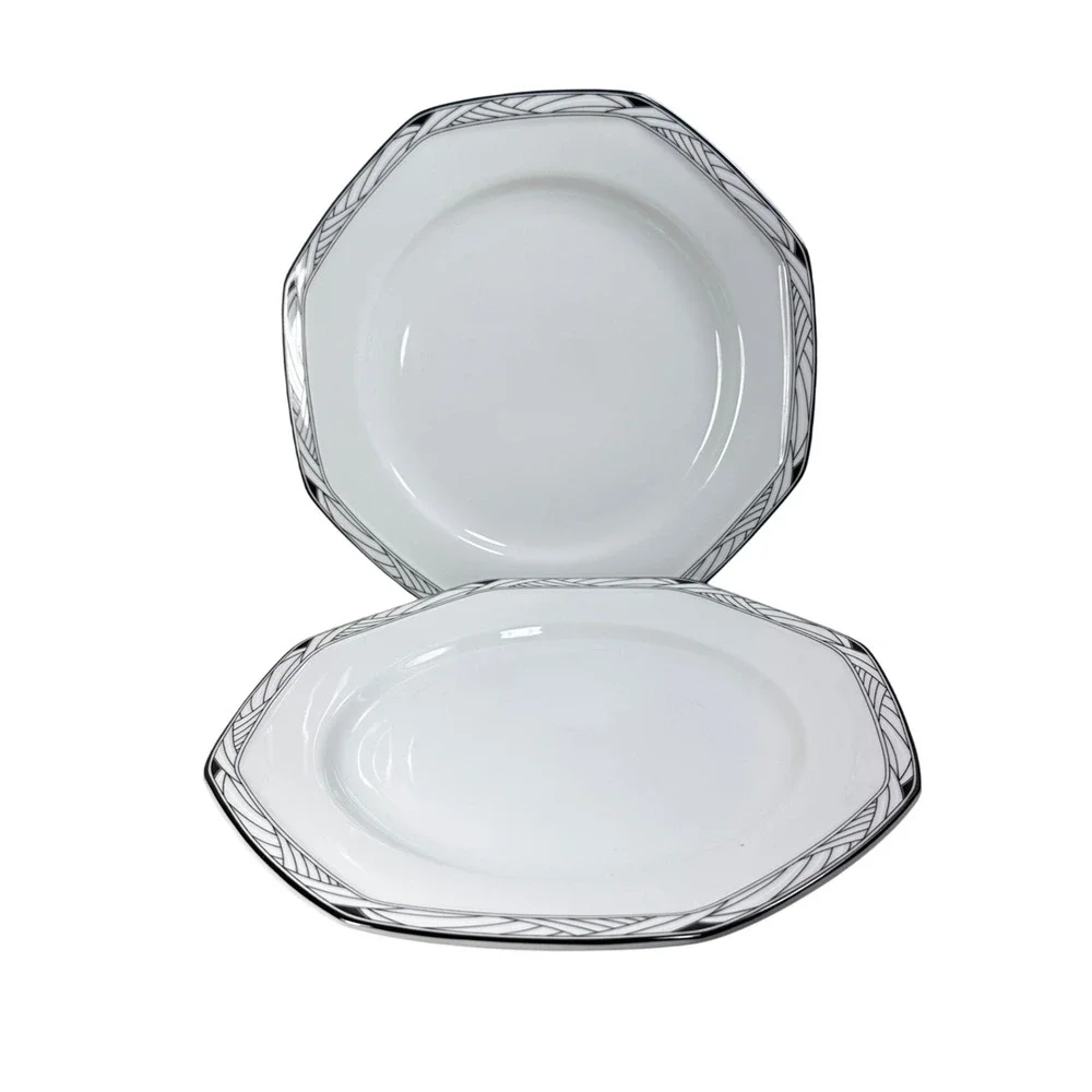 Studio Nova Synthesis Y0031 Octagonal Dinner Plates Black White Set of 2 10.5in‎